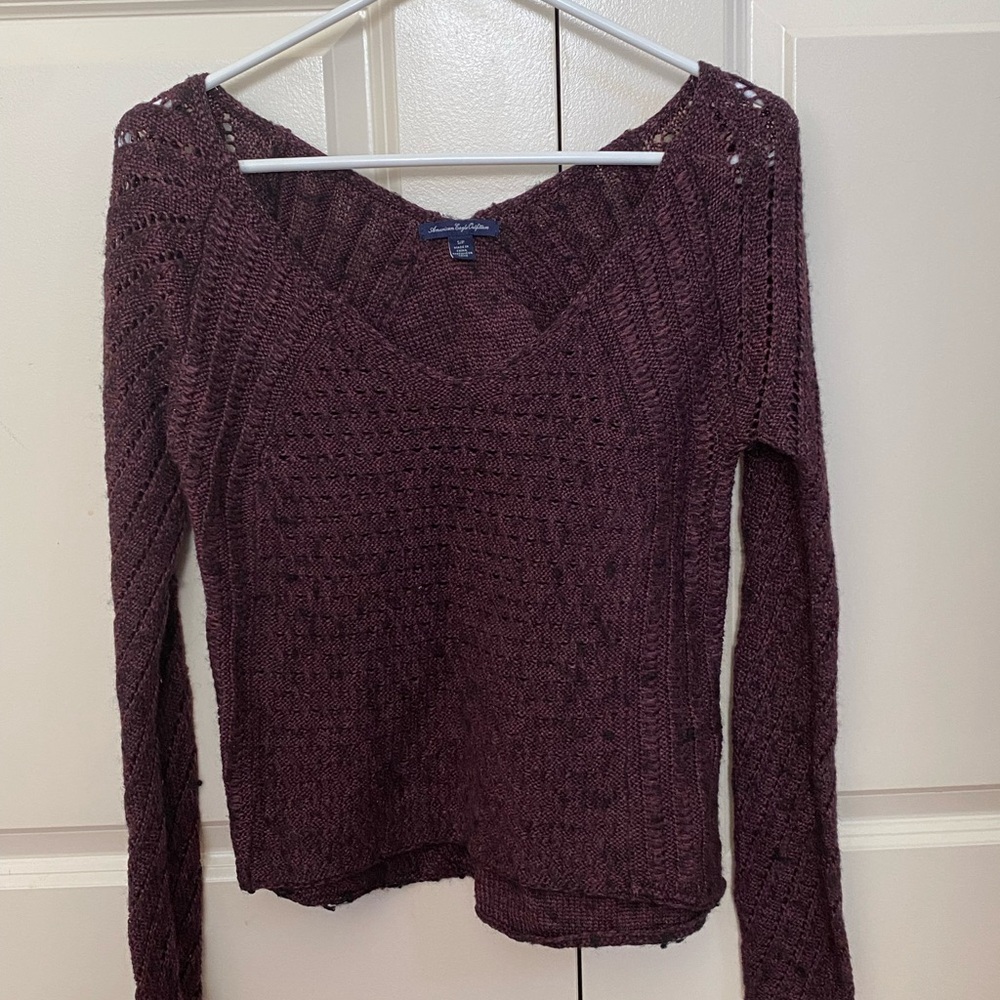 American Eagle Outfitters Plum Knit V-Neck Sweater Size S/P